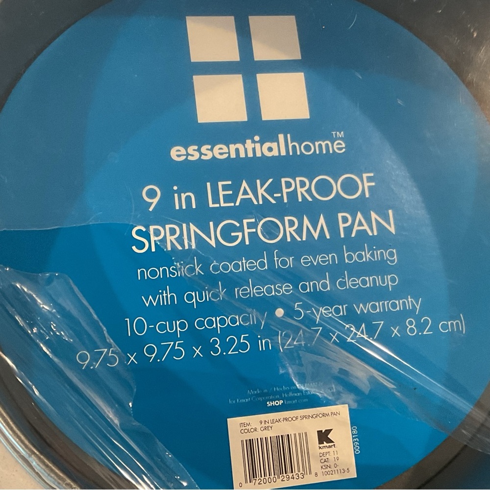 9” Springform Pan Non-Stick “Essential Home” Quick Release & Clean-Up NWOT